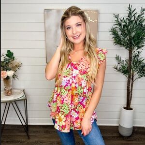 Floral ruffle sleeve shirt